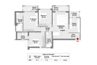 Godrej Elaris 3 BHK floor plan - 1,166 to 1,440 sq ft