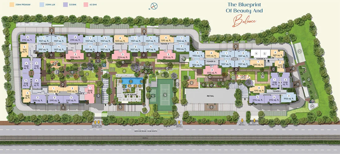 Godrej Aveline master plan layout showing 10 towers with 70% open spaces and landscaped gardens
