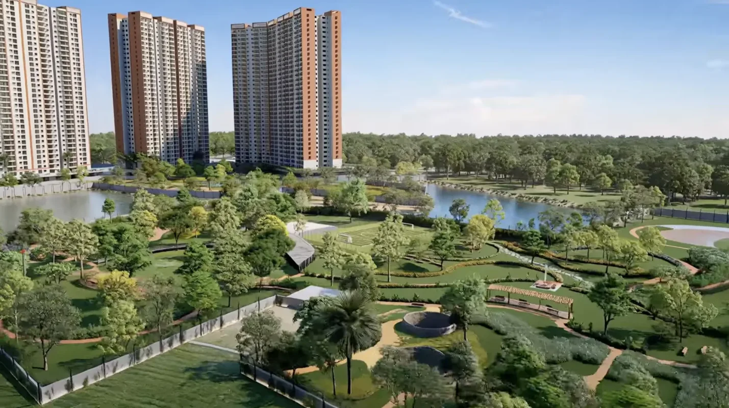 Godrej Bannerghatta project view with green forest and apartment towers