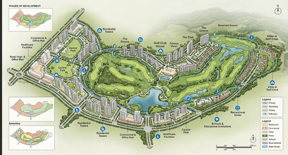 Godrej Golf Crest master plan layout around the golf course