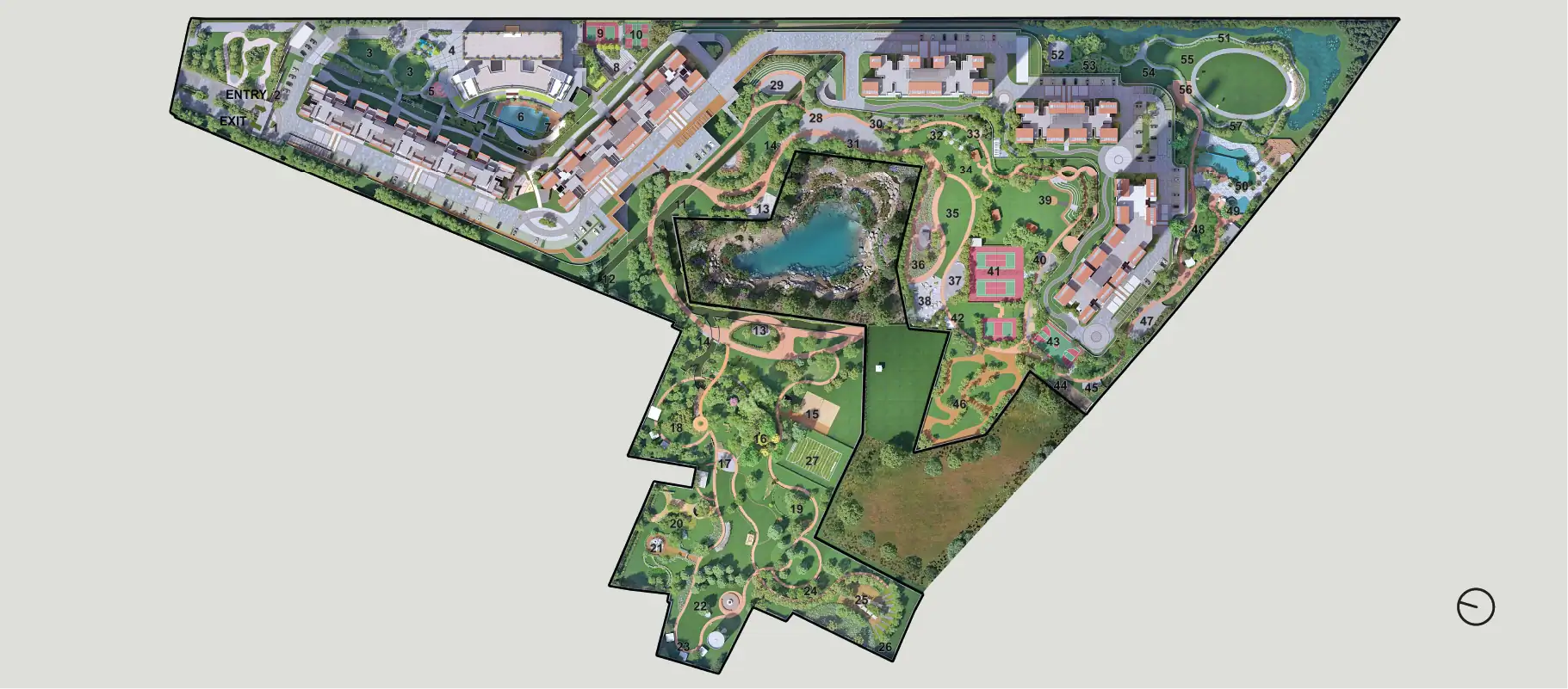 Godrej Vanantara master plan layout showing 15 towers with 80% open spaces and 70,000 sqft clubhouse